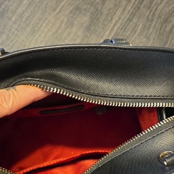 Kate Spade Black Satchel with Red Lip Print